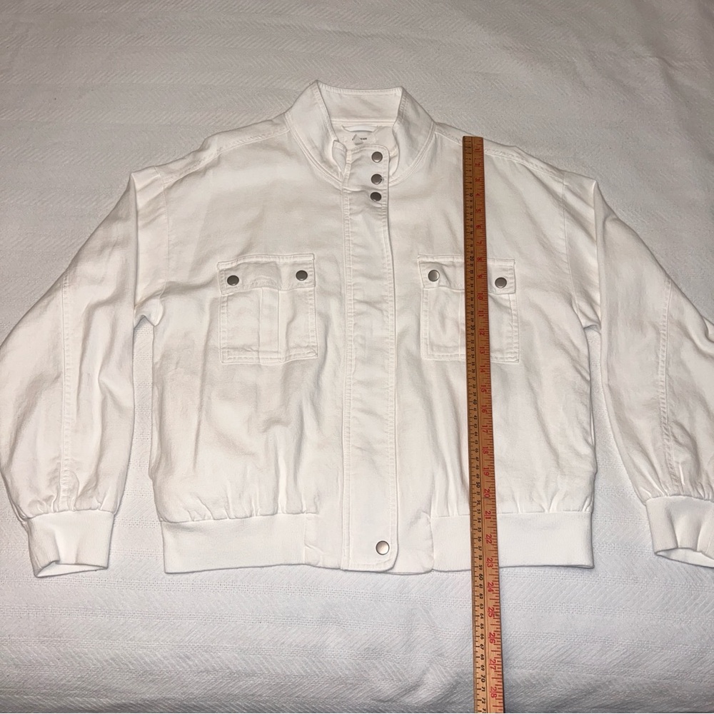 White Bomber Jacket Size Large 100% Cotton Snap Front Utility - Picture 6 of 9